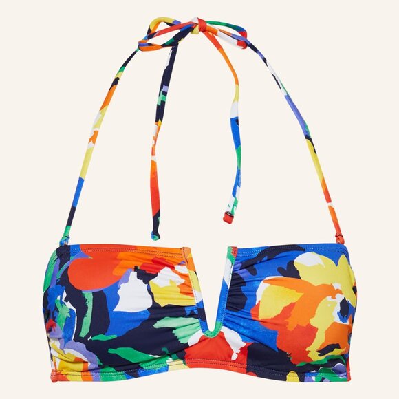 NWT Lauren Ralph Lauren Blue Bold Abstract Floral V Wire Bandeau Bikini Top 6 - Picture 4 of 7